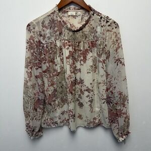 Wilfred Aritzia Floral Chiffon Ruffle Long Sleeve Blouse Size S
